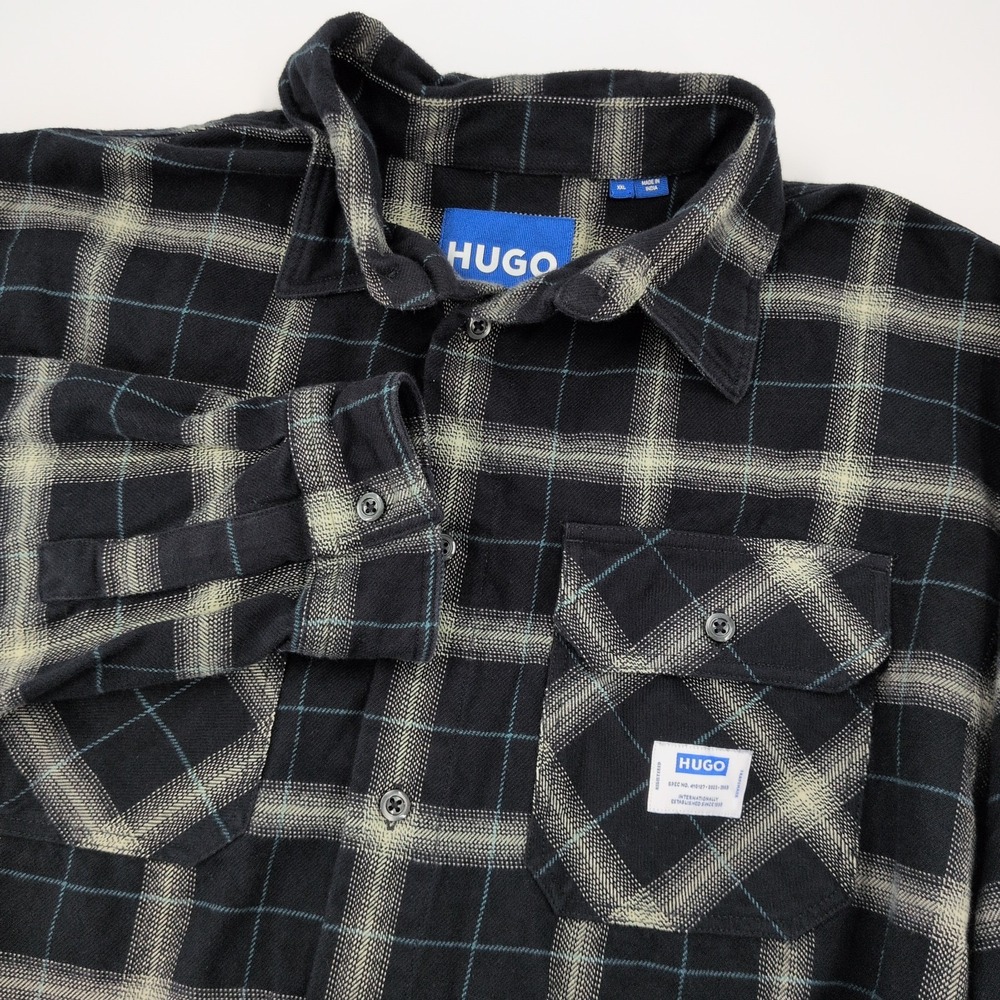 HUGO By Hugo Boss Blue Ebolt Oversized Black Plaid Flannel Jacket Mens Sz XXL